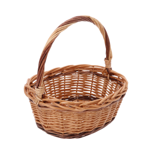 Brązowy owalny kosz wiklinowy z pałąkiem, wysokość 30 cm