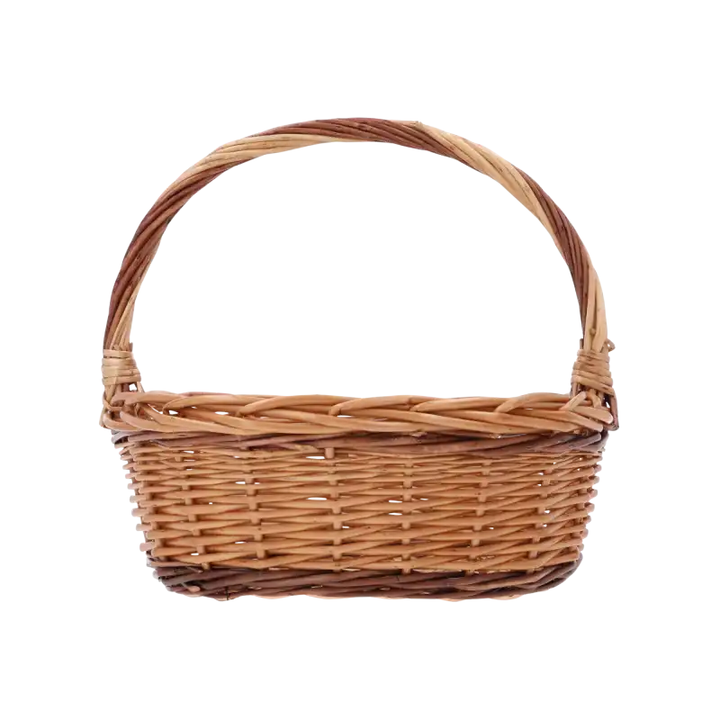 Brązowe owalne kosze wiklinowe z pałąkiem, zestaw 2 sztuk o wysokości 30 cm