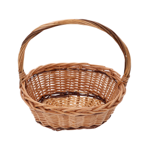 Brązowe owalne kosze wiklinowe z pałąkiem, rozmiar M 32x28 cm.