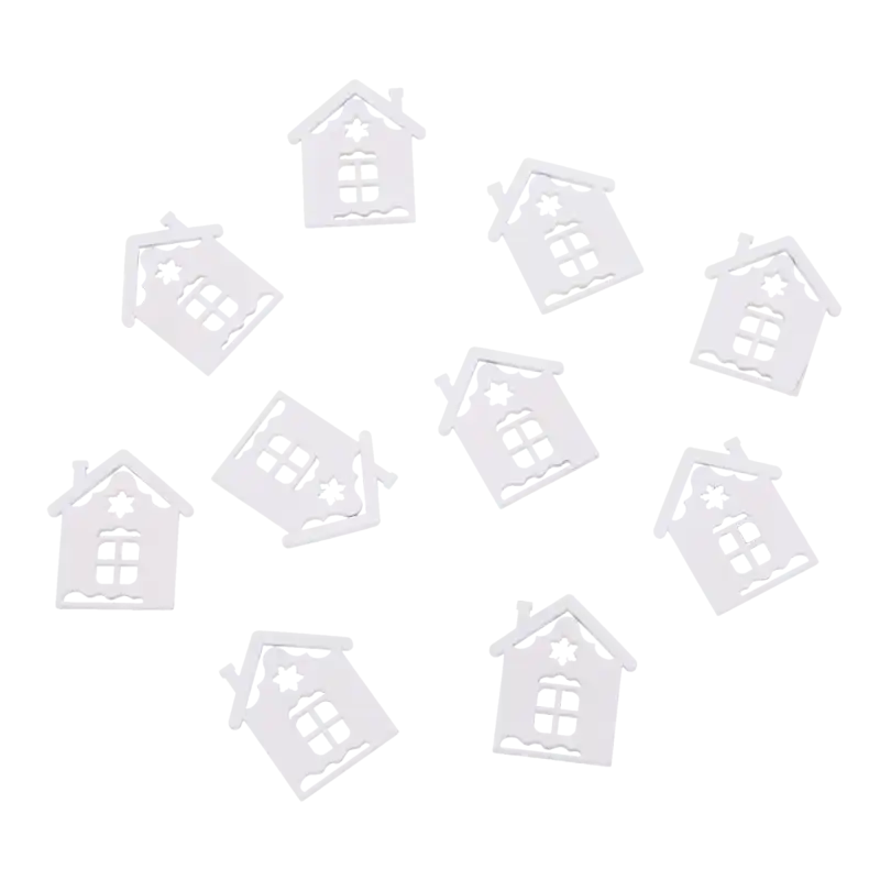 Białe drewniane domki 3x4 cm, 10 sztuk, ozdoby świąteczne