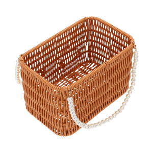 Prostokątny brązowy koszyk z perełkami 21x14x13H z plecionki.