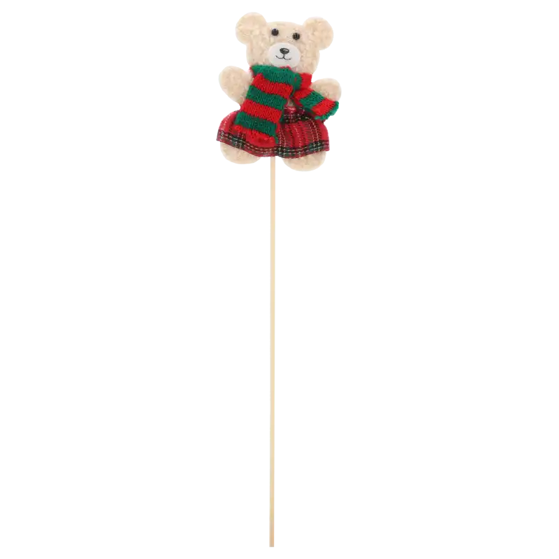 Beżowy filcowy miś w szaliku na piku 33 cm