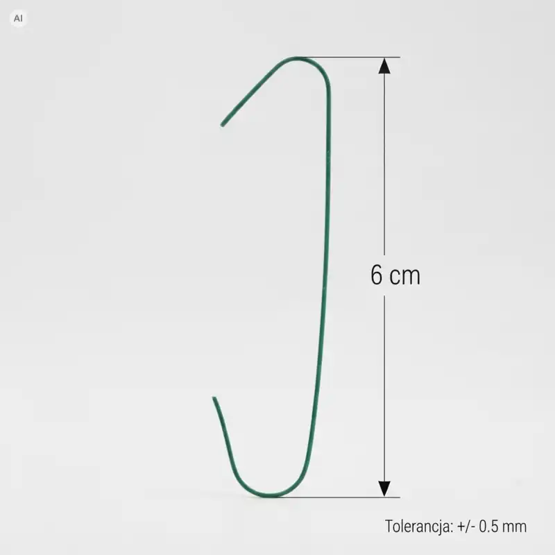 Metalowe zielone haczyki do bombek o długości 6 cm, idealne do ozdób świątecznych.