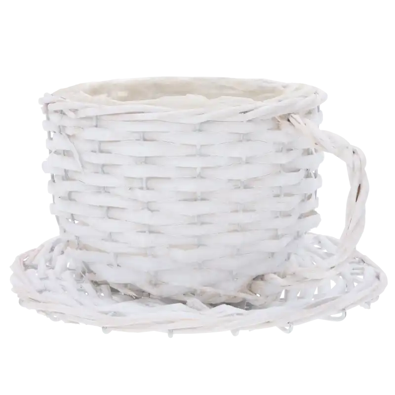 Biała wiklinowa filiżanka 20 cm na białym tle