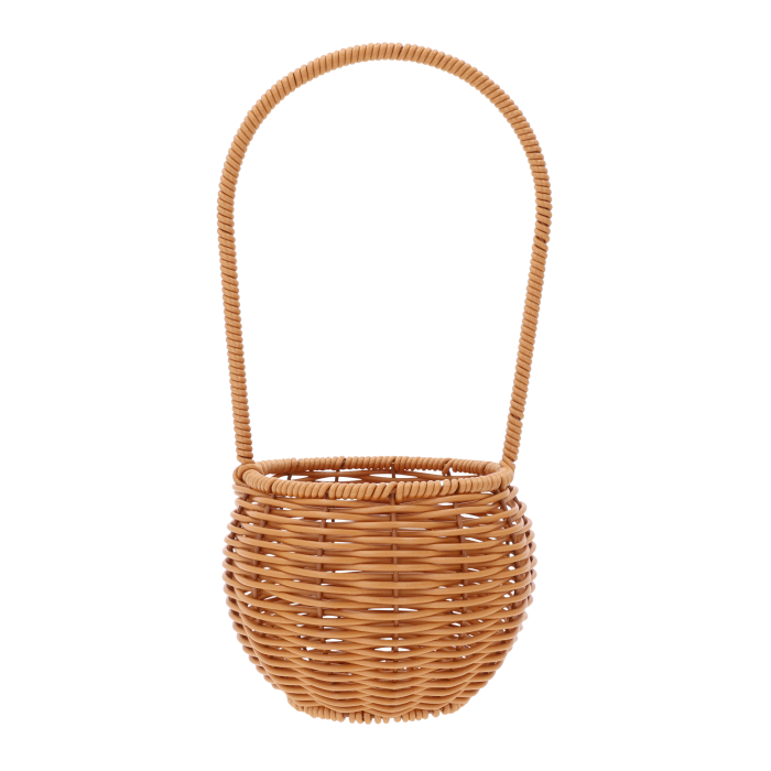 Brązowy koszyk dekoracyjny z plecionki 14x14x30H na białym tle