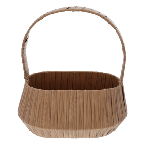 Brązowy owalny kosz dekoracyjny z tworzywa 26x17 cm na białym tle