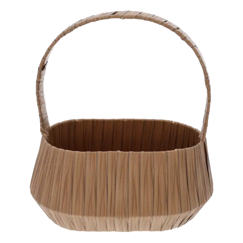 Brązowy owalny kosz dekoracyjny z tworzywa 26x17 cm na białym tle