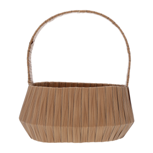 Brązowy owalny kosz dekoracyjny z plecionki 26x17 cm na białym tle