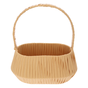 Beżowy owalny kosz z tworzywa 26x17 cm z plecionki i uchwytem