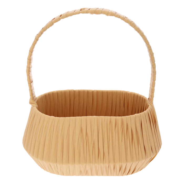 Beżowy owalny kosz z tworzywa 26x17 cm z plecionki i uchwytem