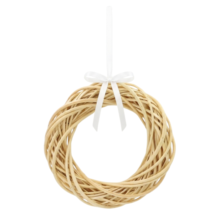 Naturalny wianek wiklinowy 25 cm zawieszony na białej wstążce