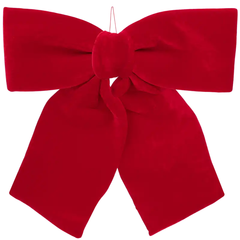 Czerwona dekoracyjna zeluru 120 cm x 110 cm kokarda na białym tle