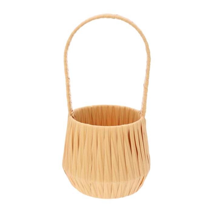 Beżowy okrągły kosz z tworzywa o średnicy 15 cm z uchwytem