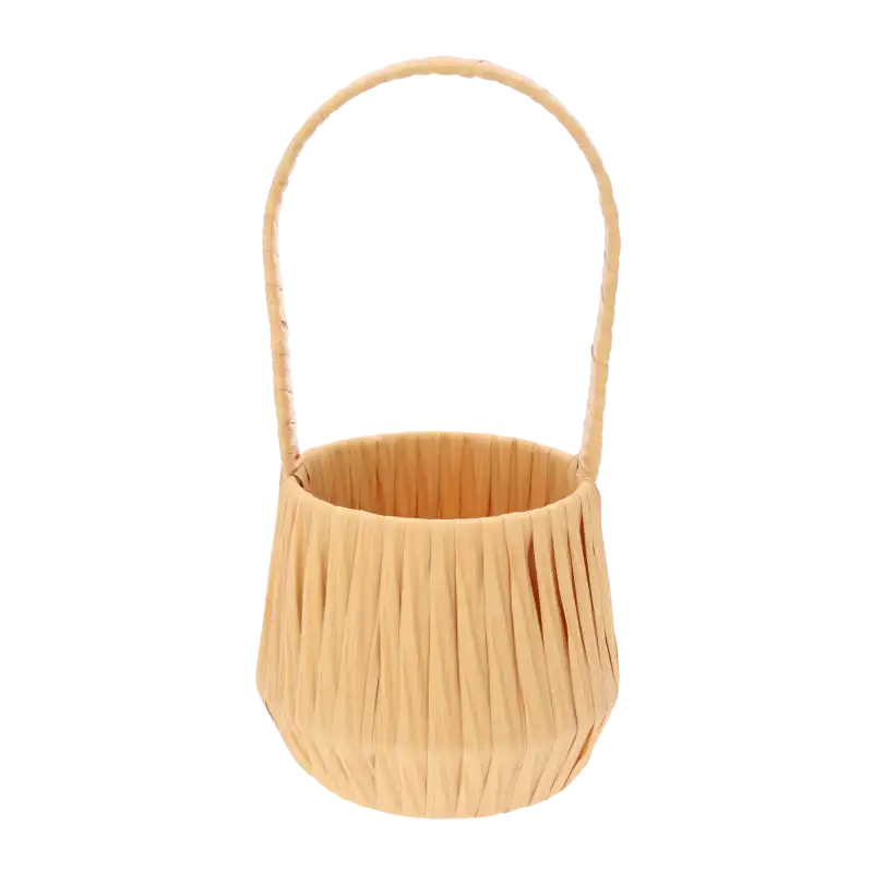 Beżowy okrągły kosz z tworzywa o średnicy 15 cm z uchwytem