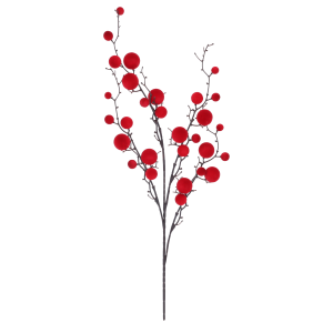 Sztuczna świąteczna gałązka 80 cm z czerwonymi flokowanymi kulami