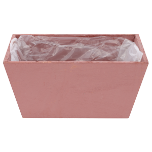 Różowa drewniana skrzynka na kwiaty 20x12x10 cm na białym tle
