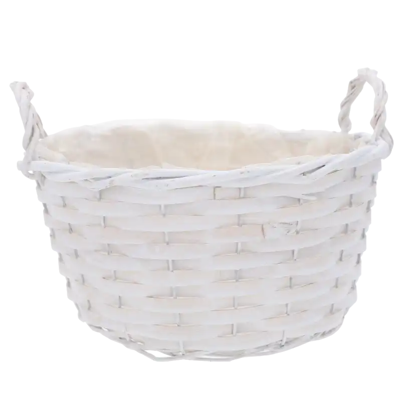 Białe okrągłe osłonki wiklinowe rozmiar M 27 cm na białym tle