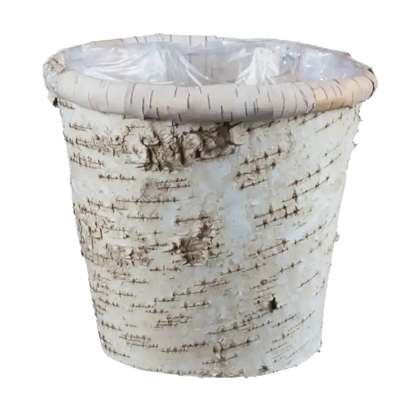 Okrągła osłonka z kory 20 cm o wysokości 18 cm. Naturalne drewniane wykończenie z praktyczną folią ochronną wewnątrz. Idealna baza na kwiatowe kompozycje.