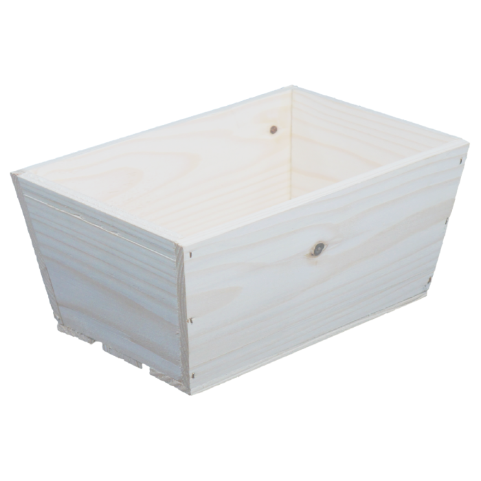 Skrzynka drewniana 30 cm ujęta pod kątem, podkreślającym jej ręczną konstrukcję oraz uniwersalny kształt idealny jako skrzynki balkonowe.