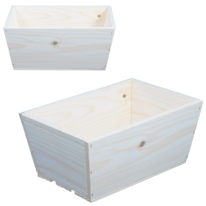 Skrzynka drewniana 30x20x13 cm prezentowana z dwóch perspektyw, ukazująca naturalny charakter drewna oraz estetyczne wykonanie.
