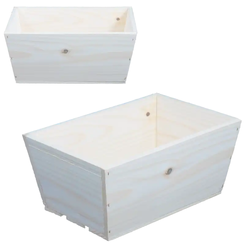 Skrzynka drewniana 30x20x13 cm prezentowana z dwóch perspektyw, ukazująca naturalny charakter drewna oraz estetyczne wykonanie.